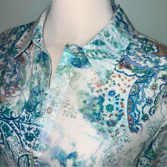 Chico's Paisley Button Front Sheer Blouse Women’s Size Large Cotton Boho Shirt - Picture 2 of 14
